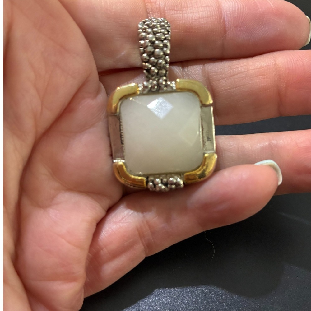 MX Two Tone Silver Gold Faceted White Stone Square Enhancer Pendant Fashion